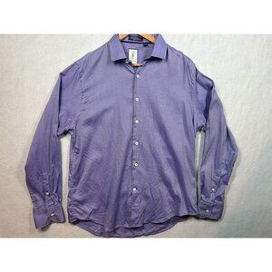Robert Graham Mens Dress Shirt Tailored Fit Cotton Purple Geometric Large 16-1/2
